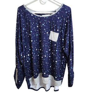 Cuddl Duds Scoop Neck Long Sleeved Blue Celestial Print Lounge Pajama Top Sz XXL